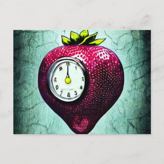 Surreal Clock Strawberry Vykort
