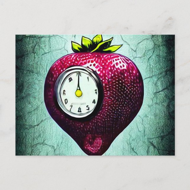 Surreal Clock Strawberry Vykort (Framsida)