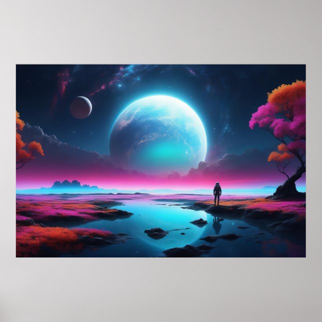 Surreal Cosmic liggande Fantasy Astronaut igital Poster (Framsidan)