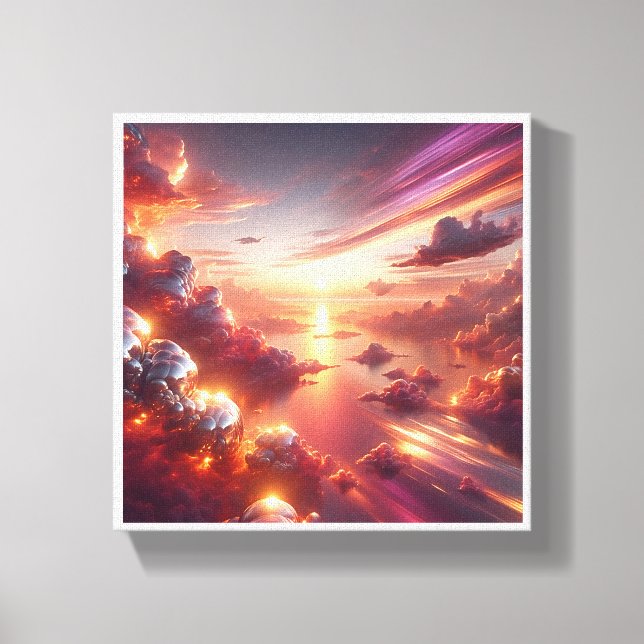 Surreal Cosmic Sunset - Dreamy Pink and Gold Cloud Canvastryck (Framsida)