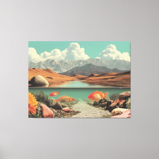 Surreal Desert and Lake with Goldfish Canvastryck (Framsida)