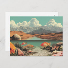 Surreal Desert and Lake with Goldfish Vykort