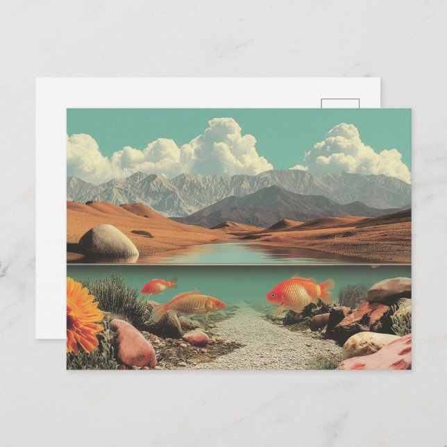Surreal Desert and Lake with Goldfish Vykort (Fram/baksida)