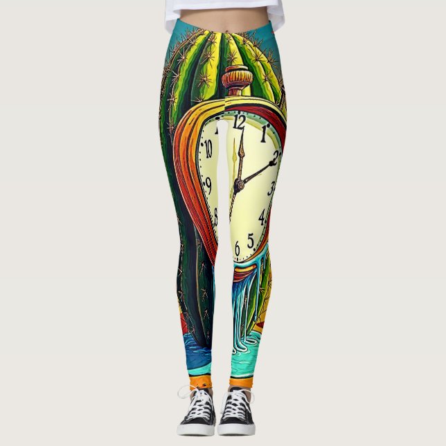 Surreal Desert Clock Art Leggings (Framsida)