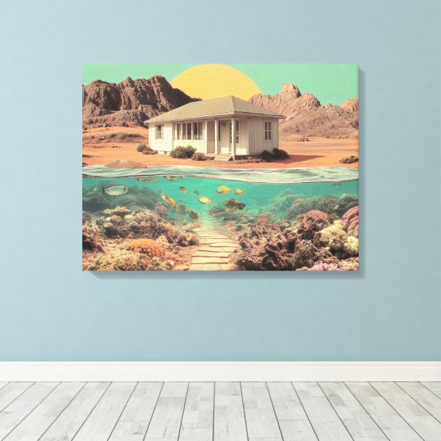 Surreal Desert House with Underwater Reef Canvastryck (Insitu (trägolv))