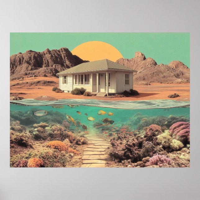 Surreal Desert House with Underwater Reef Poster (Framsidan)