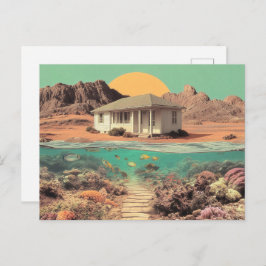 Surreal Desert House with Underwater Reef Vykort