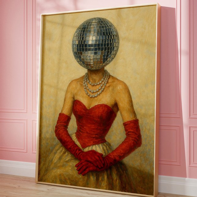 Surreal Disco Boll Dam Väggkonsttryck | Vintage Poster (Skapare uppladdad)