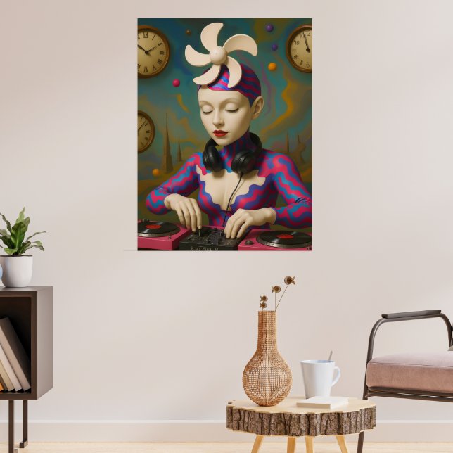 Surreal DJ Girl  Psychedelic Futuristic Art Design Poster (Vardagsrum 3)
