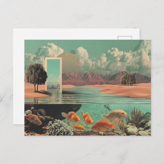 Surreal Doorway in Desert with Underwater Vykort (Fram/baksida)