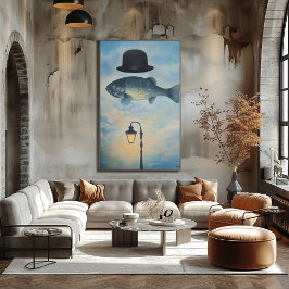 Surreal Dreamscape-fisk med Bowlareare Hat Poster