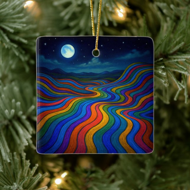 Surreal Dreamscape Moonlight Rainbow Land Julgransprydnad Keramik (Träd)