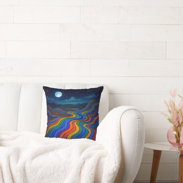 Surreal Dreamscape Moonlight Rainbow Land Kudde (Soffa)
