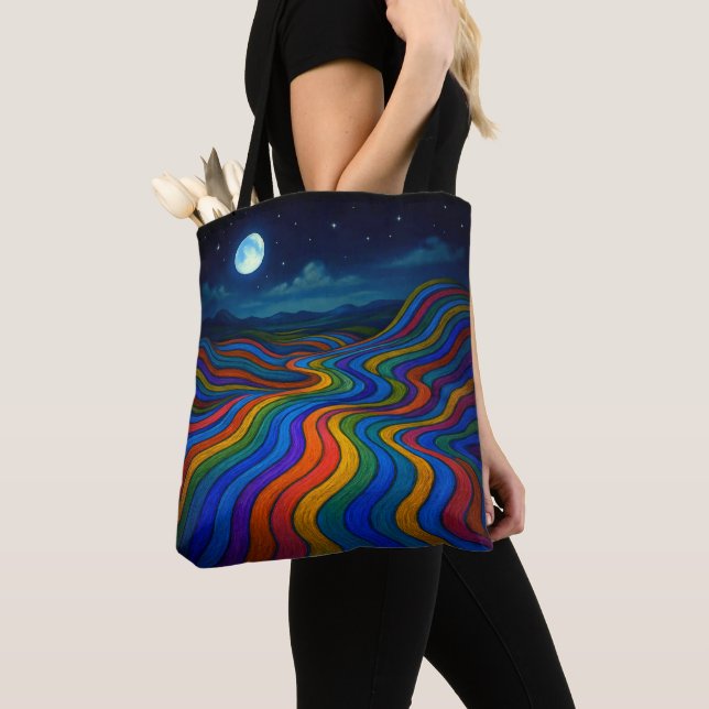 Surreal Dreamscape Moonlight Rainbow Land Tygkasse (Närbild)