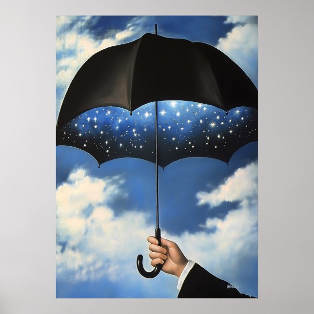 Surreal drömlandschaft paraply avslöjar stjärnig n poster (Framsidan)