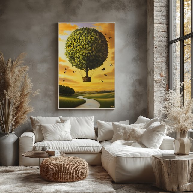 Surreal drömlandschaftsträdballong över lugnt land poster (Skapare uppladdad)