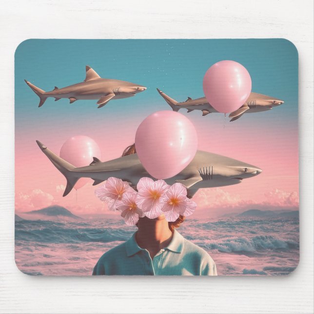 Surreal drömlandschap med hajar och ballonger musmatta (Framsidan)