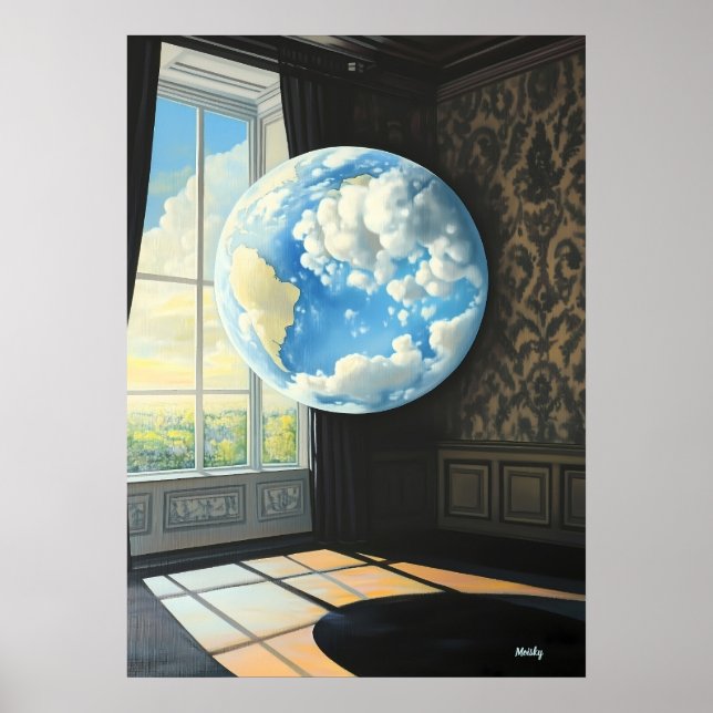 Surreal drömlandskape med flytande jord i rum poster (Framsidan)