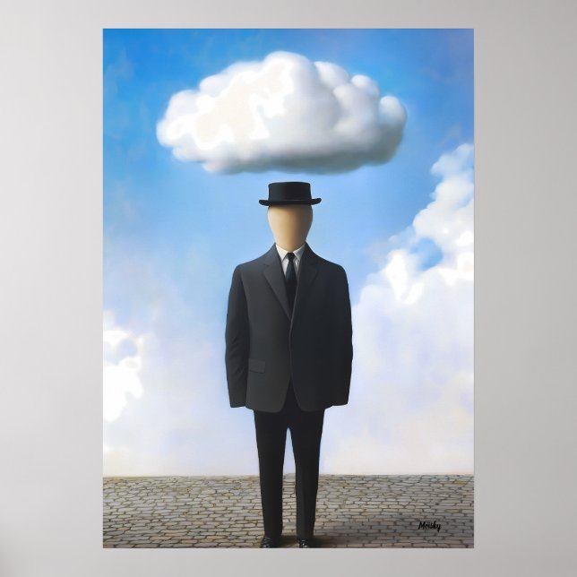 Surreal drömlandsväggkonst - Moln Man utan ansikte Poster (Framsidan)
