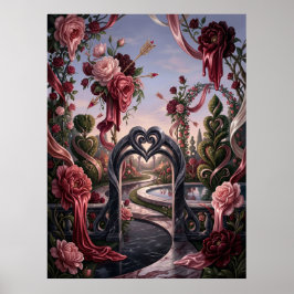 Surreal drömmträdgård för Alla hjärtans dag Poster