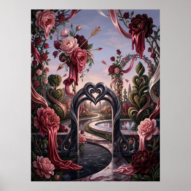Surreal drömmträdgård för Alla hjärtans dag Poster (Framsidan)