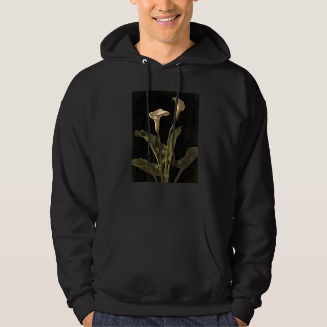 Surreal Easter Lilies On A Black Background Hoodie (Framsida)