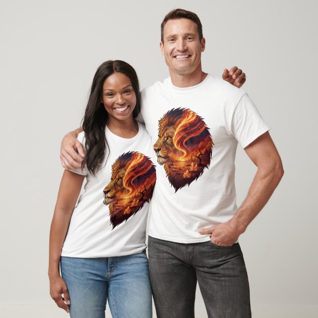 Surreal eld lejon huvud kosmisk konst Leo stjärnte T Shirt (Unisex)