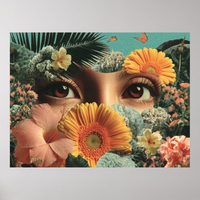 Surreal Eyes and Flowers with Butterflies Poster (Framsidan)