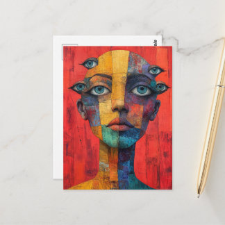 Surreal Face With Lots of Eyes Vykort