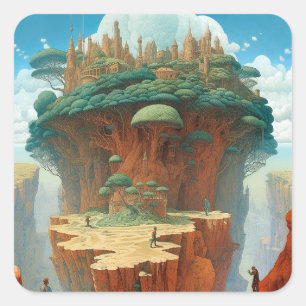 Surreal Fantasy City Fyrkantigt Klistermärke