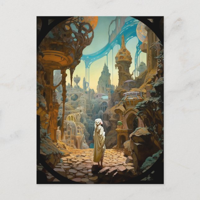 Surreal Fantasy City Ligcape Art Vykort (Framsida)