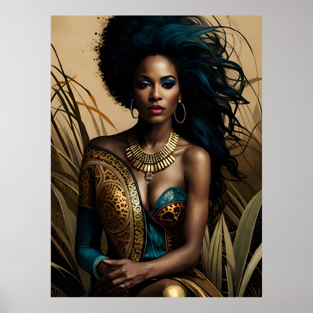 Surreal Fantasy Fantastic Afro Girl Art Ai Poster (Framsidan)