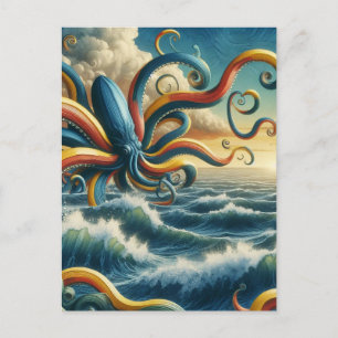 Surreal färglös Banana Octopus Vykort