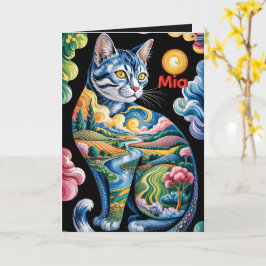 Surreal Färgrik Katt Landskapsmålning Konstnärlig Kort