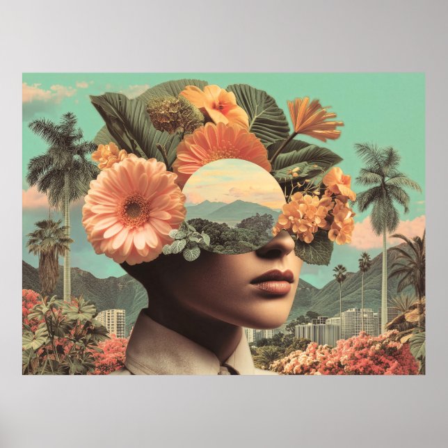 Surreal Female Portrait with Floral Elements Poster (Framsidan)