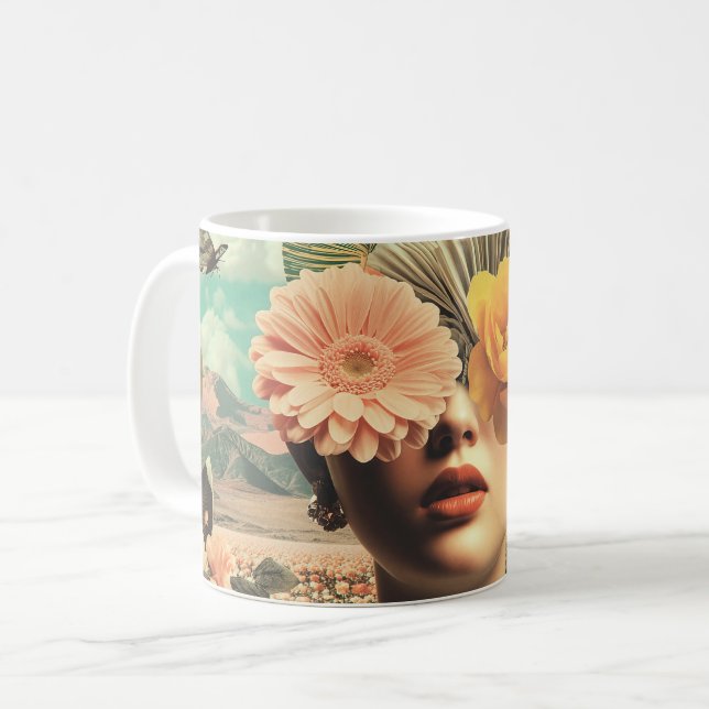 Surreal Female Portrait With Flowers Covering Eyes Kaffemugg (Framsida vänster)