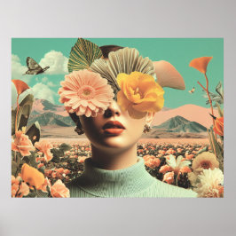 Surreal Female Portrait With Flowers Covering Eyes Poster