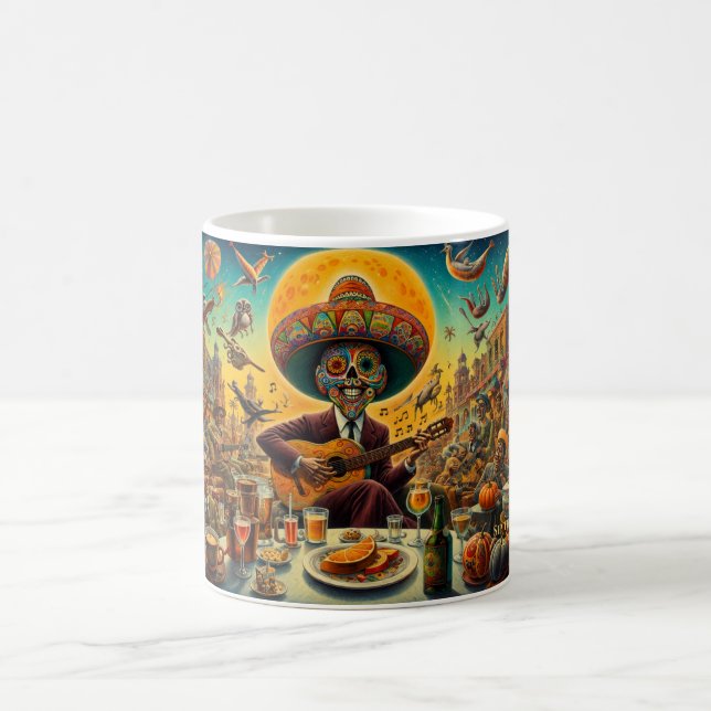 Surreal Fiesta Skelett Gitarrist Kaffe Kaffemugg (Center)