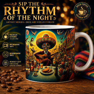 Surreal Fiesta Skelett Gitarrist Kaffe Kaffemugg
