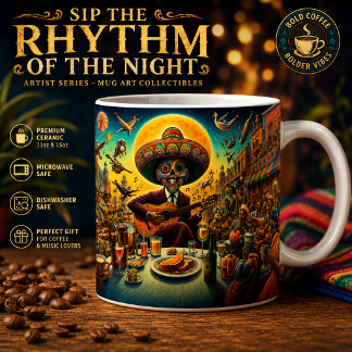 Surreal Fiesta Skelett Gitarrist Kaffe Kaffemugg
