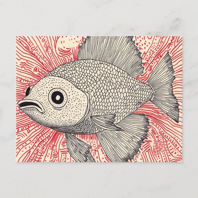 Surreal fiskillustration - Vintage bläckstil Vykort (Framsida)