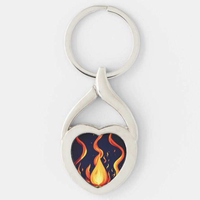 Surreal Flamvektor Art - 4K-render för - Twisted Heart Silverfärgad Nyckelring (Framsidan)