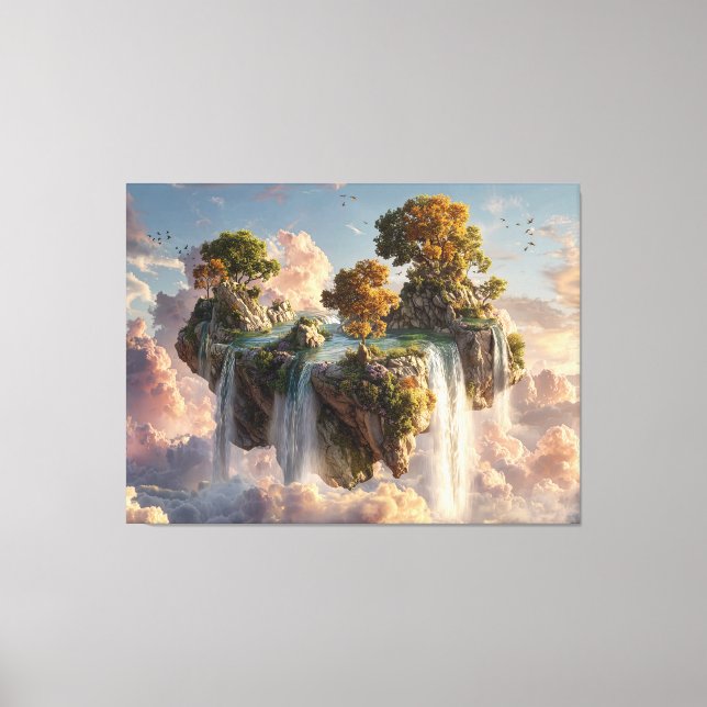 Surreal Floating Cliffs With Waterfalls Canvastryck (Framsida)