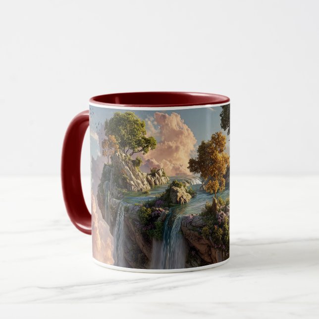 Surreal Floating Cliffs With Waterfalls Mugg (Framsida vänster)