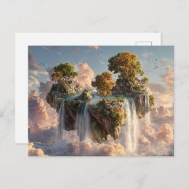 Surreal Floating Cliffs With Waterfalls Vykort