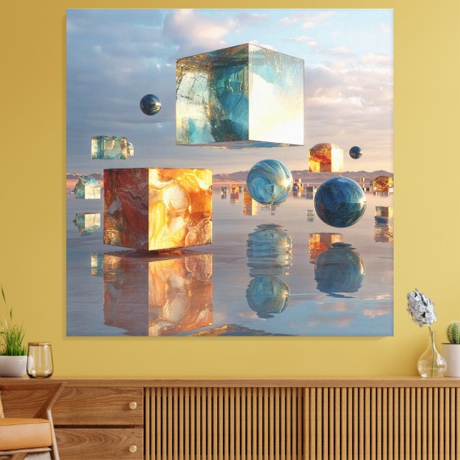 Surreal Floating Cubes And Spheres Canvastryck (Insitu (Vardagsrum))
