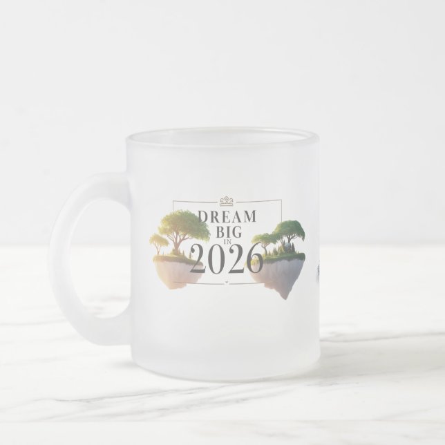 Surreal Floating Island "Dream Big 2026" Frosted  Frostad Glasmugg (Vänster)