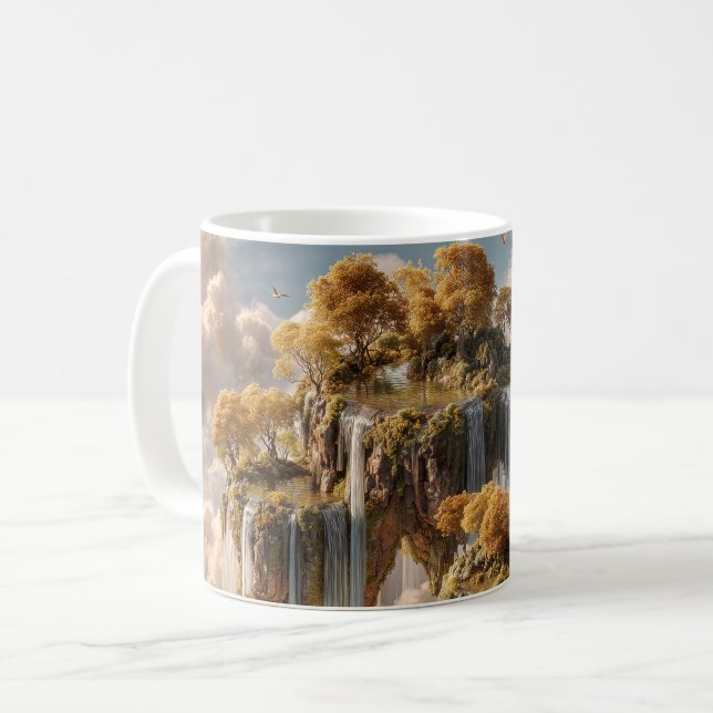 Surreal Floating Islands With Golden Trees Kaffemugg (Framsida vänster)