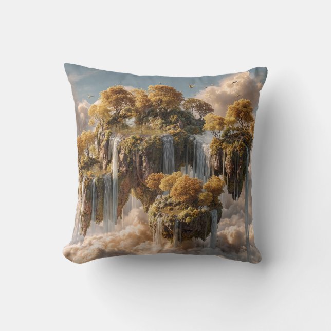 Surreal Floating Islands With Golden Trees Kudde (Framsida)