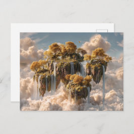 Surreal Floating Islands With Golden Trees Vykort